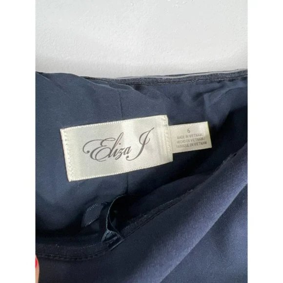 Eliza J Off The Shoulder Scuba Crepe Cocktail Dress Front Slit Navy Size: 6 NWOT - Picture 5 of 9